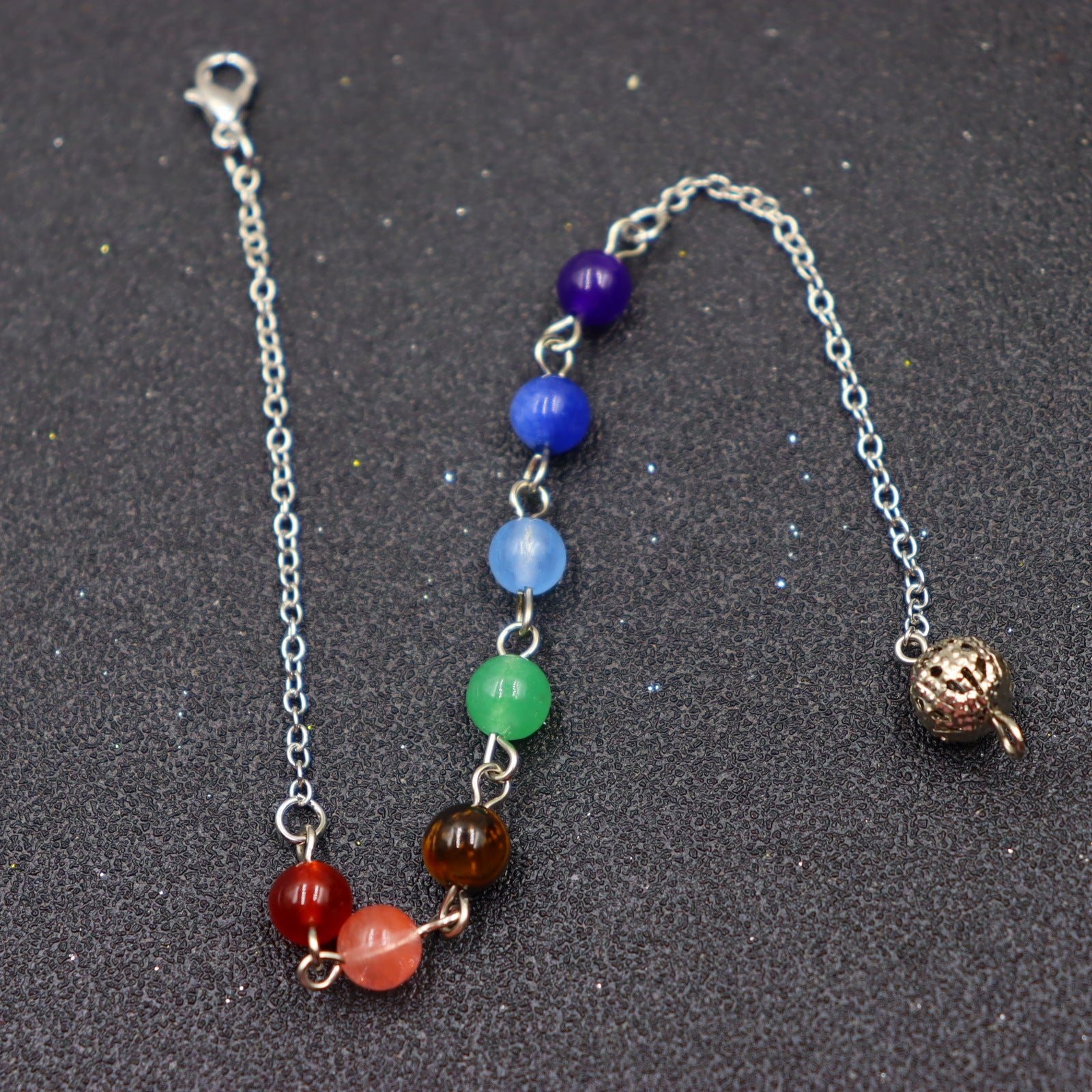 Wholesale Stone Pendant Natural Hexagonal Column Pendulum Raw Stone Seven Color Beads Crystal Necklaces ACC-NE-XingYue003