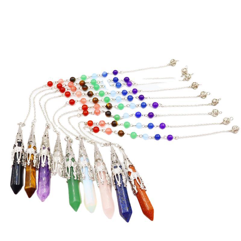 Wholesale Stone Pendant Natural Hexagonal Column Pendulum Raw Stone Seven Color Beads Crystal Necklaces ACC-NE-XingYue003