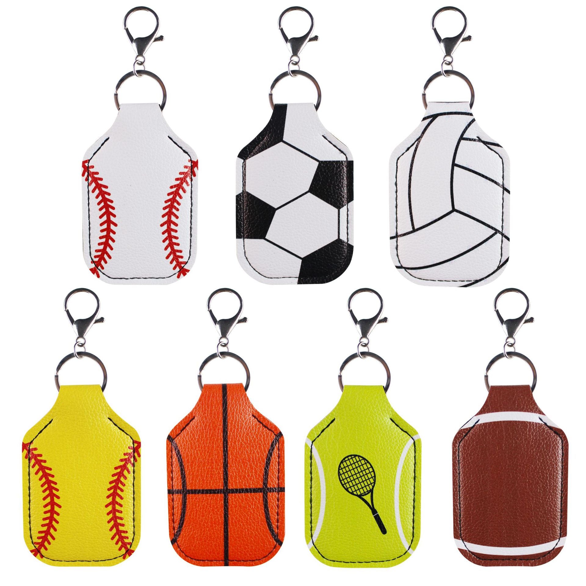 Wholesale Football Baseball Basketball Hand Sanitizer Leather Case Keychain Chapstick Holder