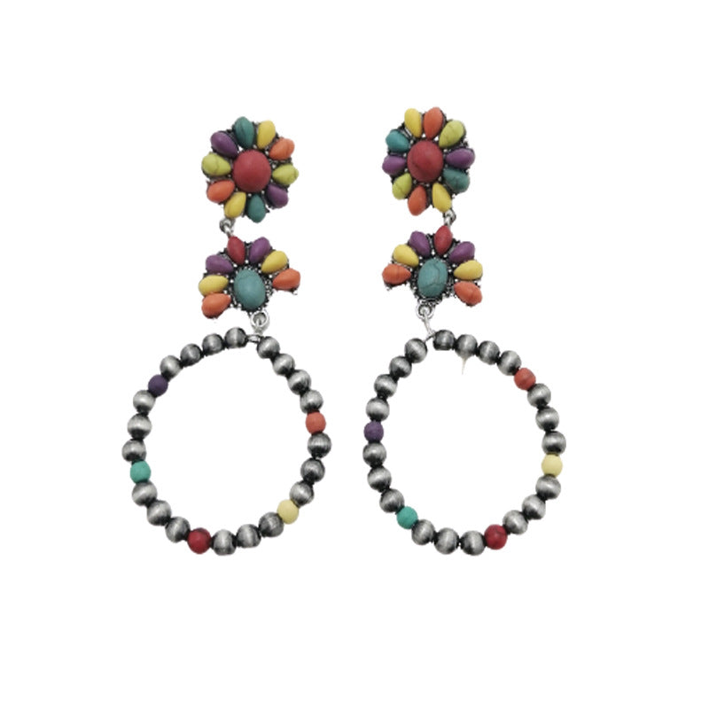 Wholesale Mixed Color Three-layer Earrings Dotted Stone Long Earrings ACC-ES-Xilu002