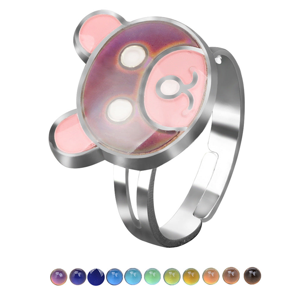 Wholesale Children's Princess Cartoon Cute Animal Temperature Sensitive Color Changing Ring ACC-RS-Hour001