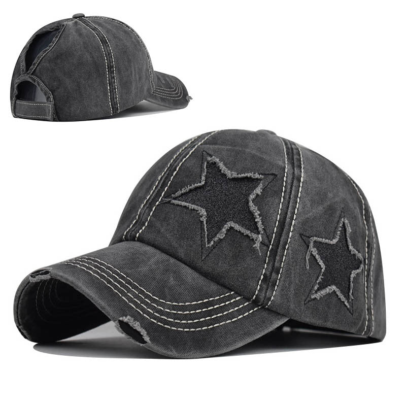 Wholesale Washed Cotton Tail Baseball Cap Star Hole Trendy Bent Brim Duckbill Hat
