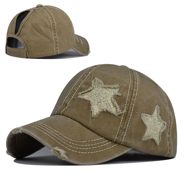 Wholesale Washed Cotton Tail Baseball Cap Star Hole Trendy Bent Brim Duckbill Hat