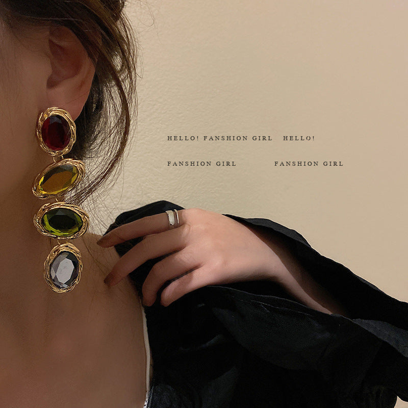 Wholesale Exaggerated Candy Color Rhinestone Earrings,  European Retro Alloy Jewelry,  Boutique Resale