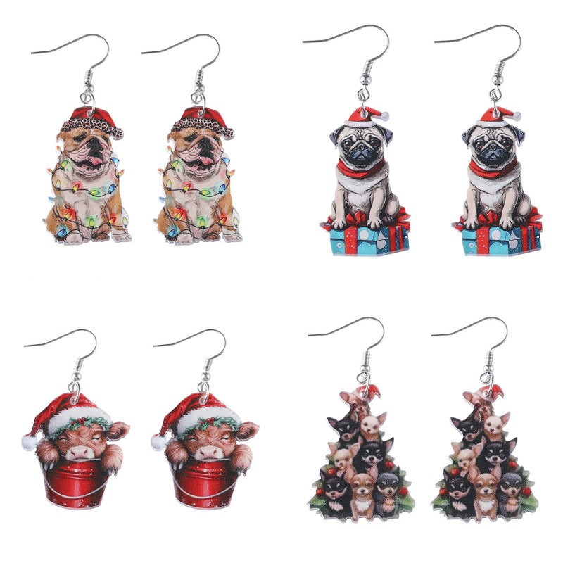 Wholesale Acrylic Christmas Dog Christmas Tree Calf Pendant Earrings ACC-ES-ChuLian114