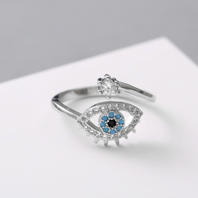 Wholesale Copper Electroplated Evil Eye Ring Gold Open Adjustable Unisex Fashion Accessory Gift