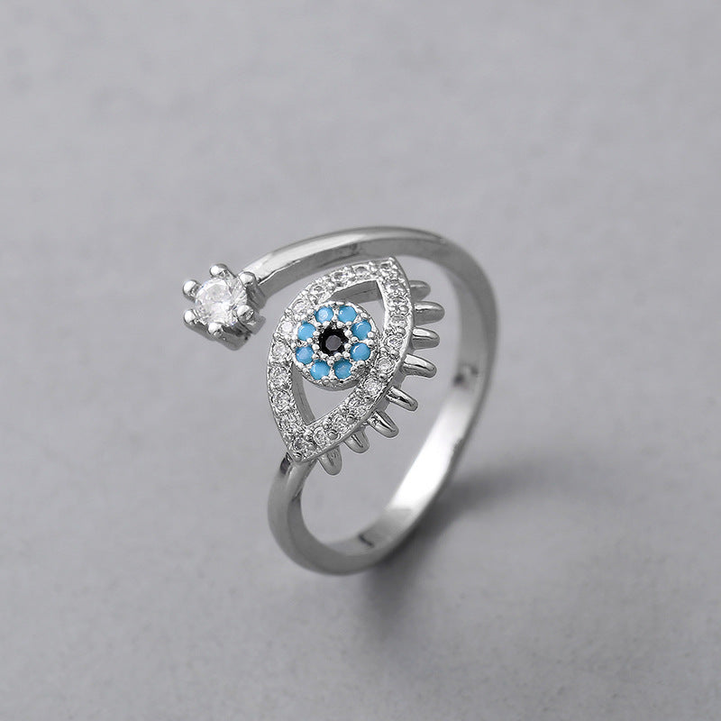 Wholesale Copper Electroplated Evil Eye Ring Gold Open Adjustable Unisex Fashion Accessory Gift