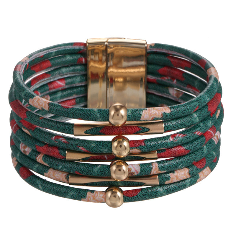 Wholesale Alloy Leopard Print Magnet Buckle Leather Bracelets Layered Bracelet Set ACC-BT-Zhany001