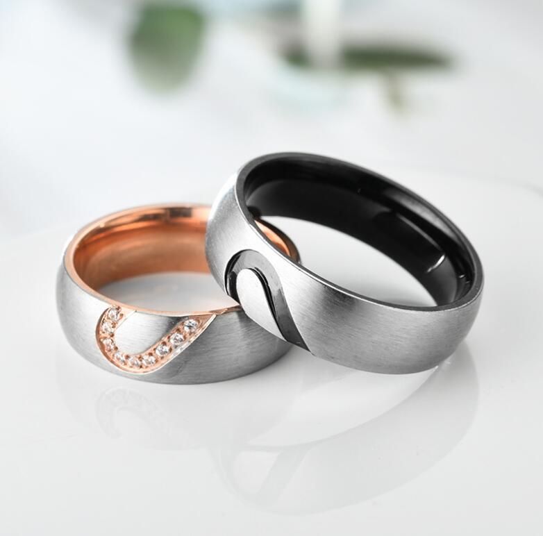 Wholesale love heart-shaped stainless steel couple ring