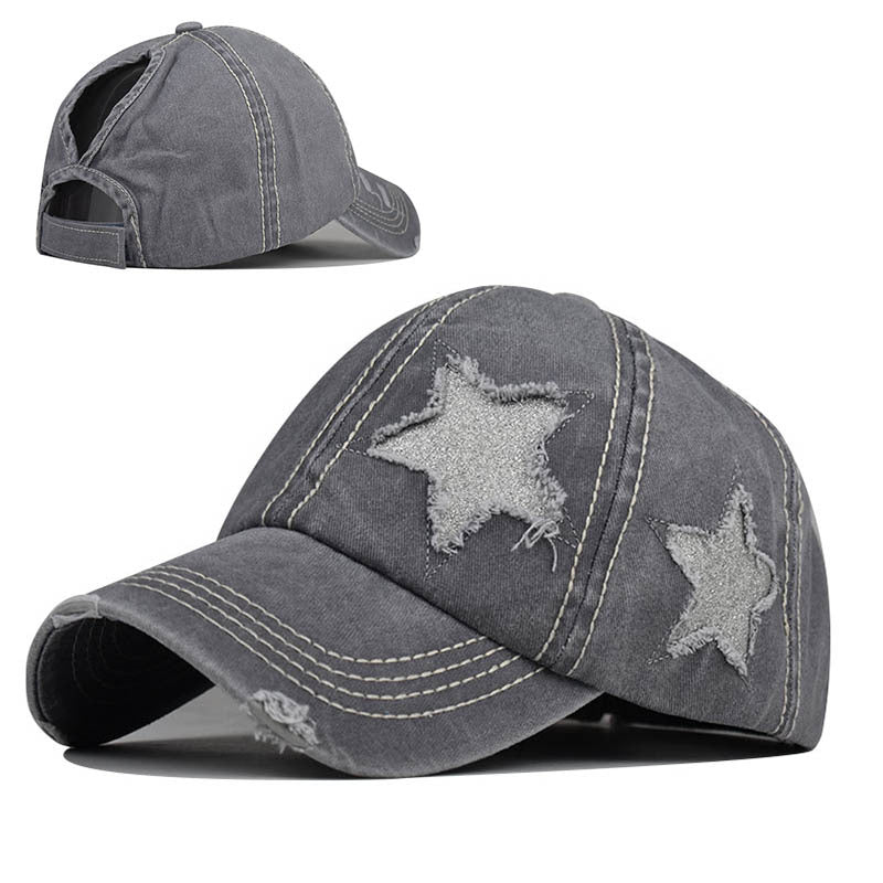 Wholesale Washed Cotton Tail Baseball Cap Star Hole Trendy Bent Brim Duckbill Hat