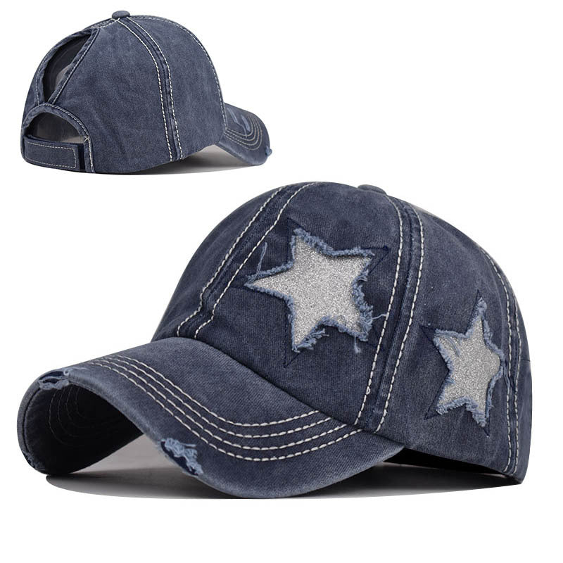 Wholesale Washed Cotton Tail Baseball Cap Star Hole Trendy Bent Brim Duckbill Hat