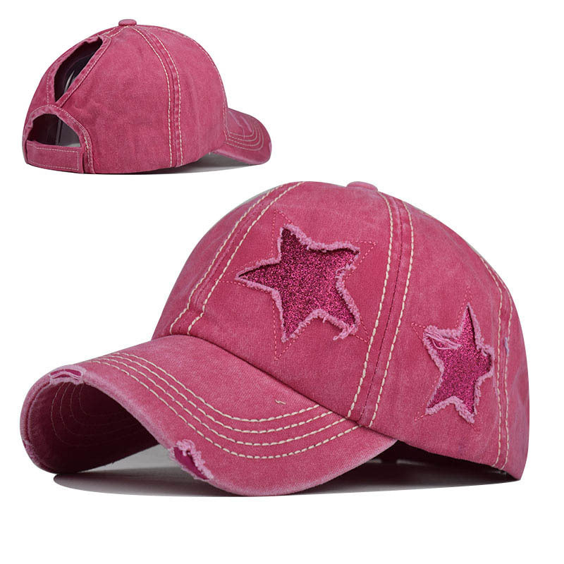 Wholesale Washed Cotton Tail Baseball Cap Star Hole Trendy Bent Brim Duckbill Hat