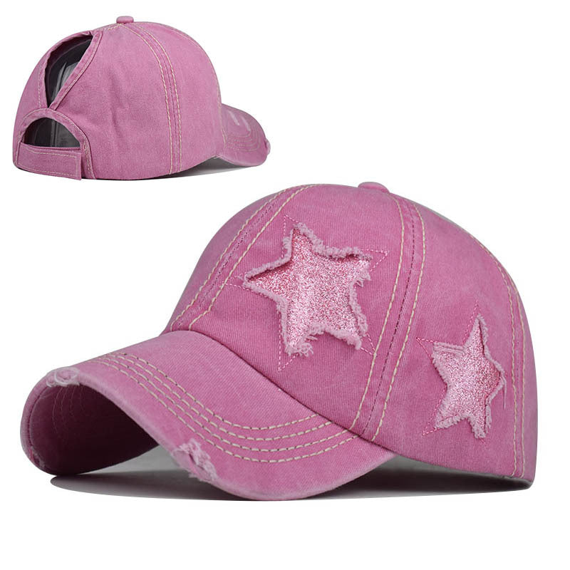Wholesale Washed Cotton Tail Baseball Cap Star Hole Trendy Bent Brim Duckbill Hat