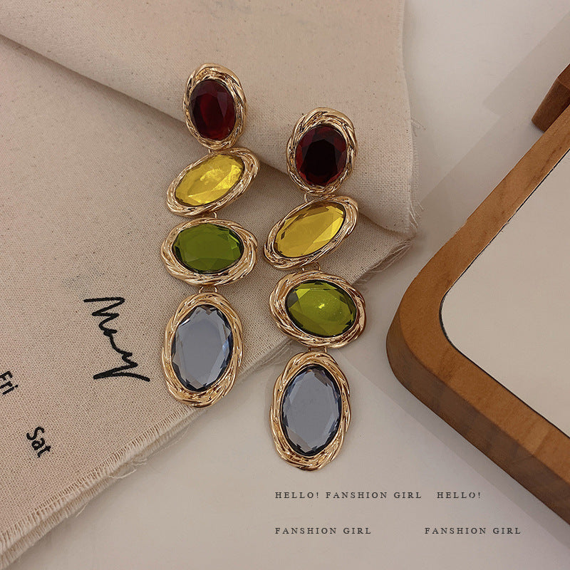 Wholesale Exaggerated Candy Color Rhinestone Earrings,  European Retro Alloy Jewelry,  Boutique Resale