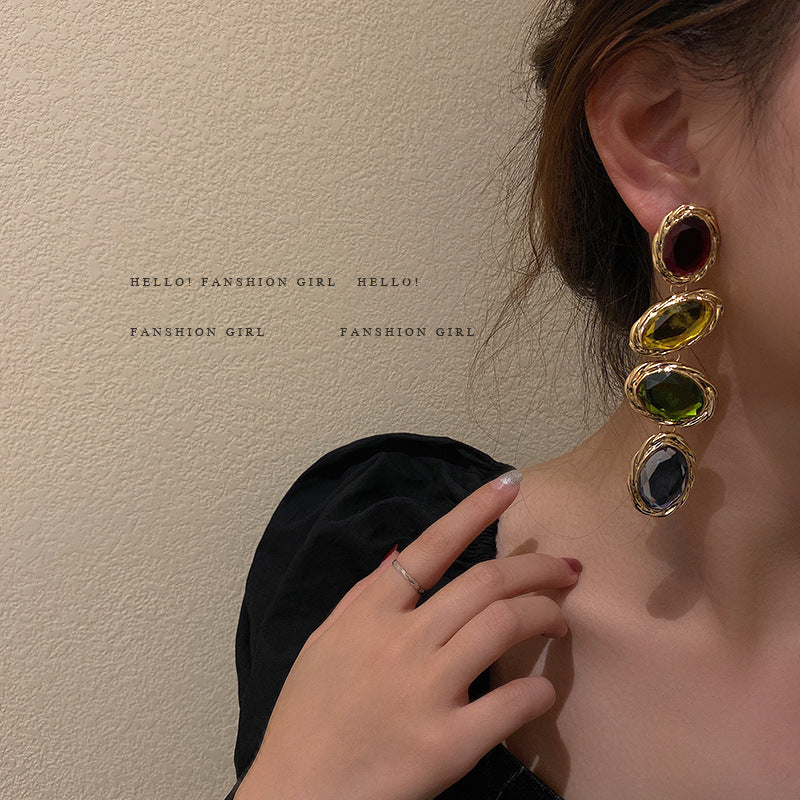 Wholesale Exaggerated Candy Color Rhinestone Earrings,  European Retro Alloy Jewelry,  Boutique Resale