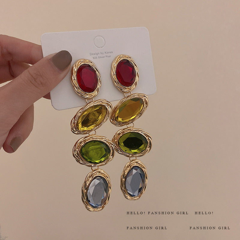 Wholesale Exaggerated Candy Color Rhinestone Earrings,  European Retro Alloy Jewelry,  Boutique Resale