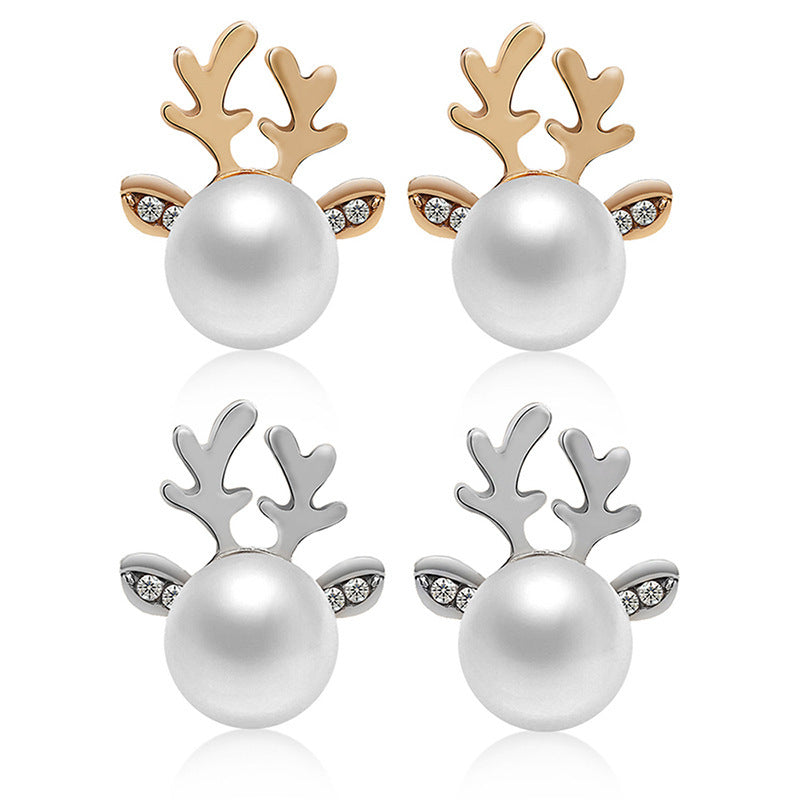 Wholesale Christmas Pearl Antler Earrings