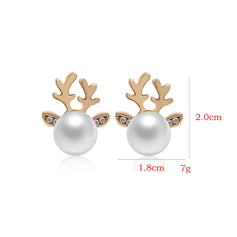 Wholesale Christmas Pearl Antler Earrings