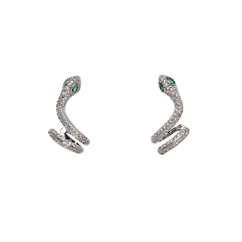 Wholesale exaggerated micro-inlaid zircon metal texture snake earrings