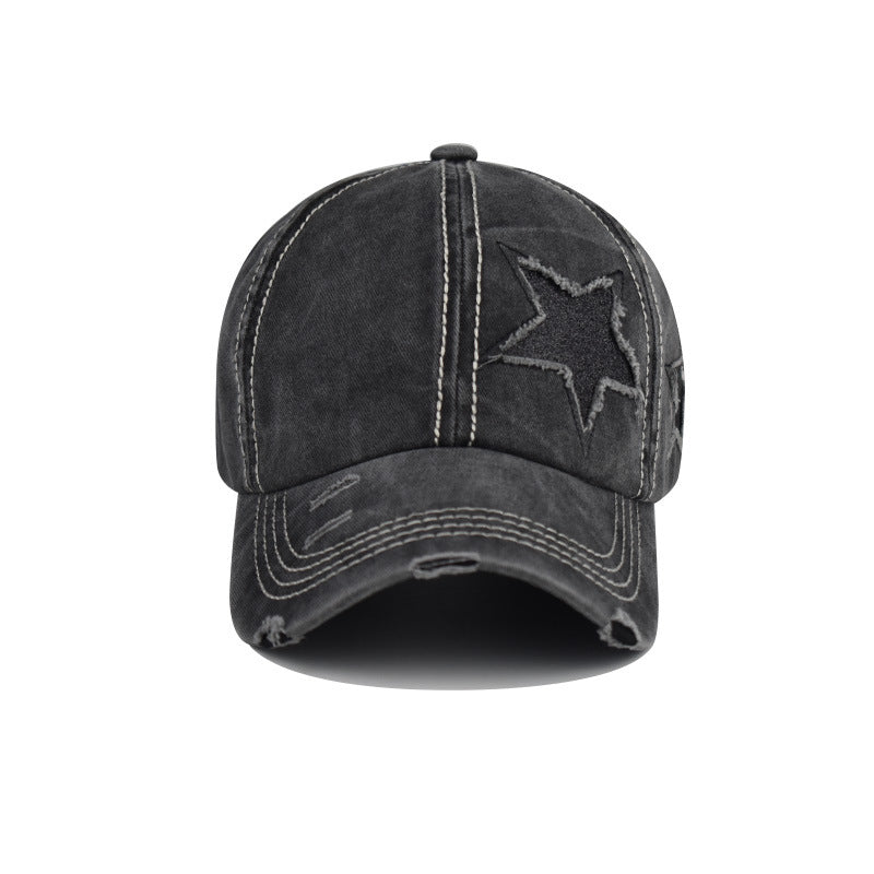Wholesale Washed Cotton Tail Baseball Cap Star Hole Trendy Bent Brim Duckbill Hat