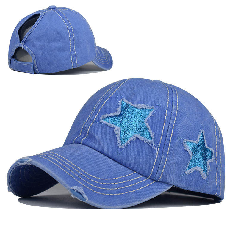Wholesale Washed Cotton Tail Baseball Cap Star Hole Trendy Bent Brim Duckbill Hat