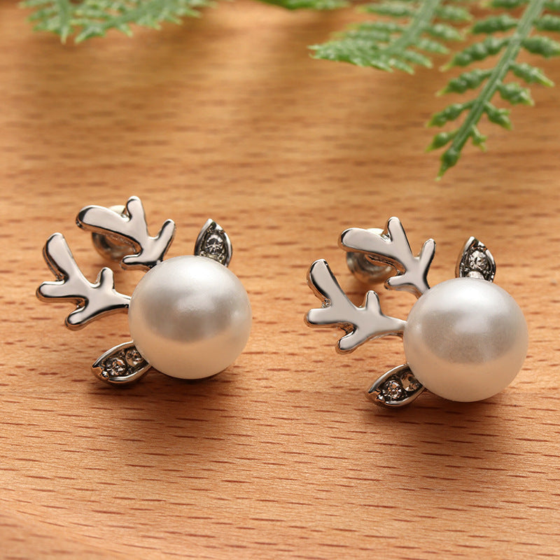 Wholesale Christmas Pearl Antler Earrings