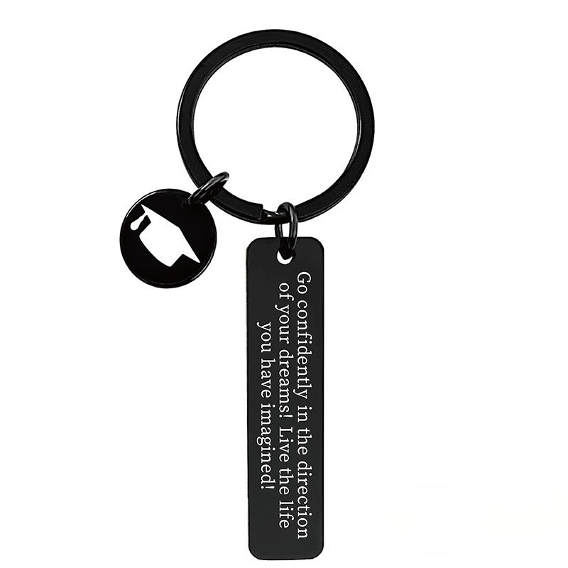 Wholesale 2024 Graduation Season Inspirational Phrases Square Stainless Steel Keychain ACC-KC-Ganggu013