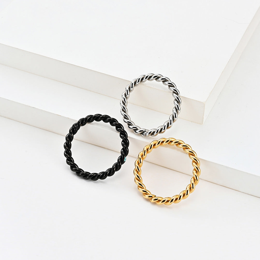 Wholesale Trendy Titanium Steel Braided Twist Ring Unisex Minimalist Couple Band Jewelry Accessory
