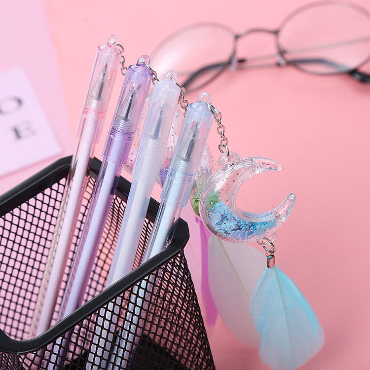 Wholesale Sequin Moon Feather Pendant Gel Pen Cute Student Pendant Pen