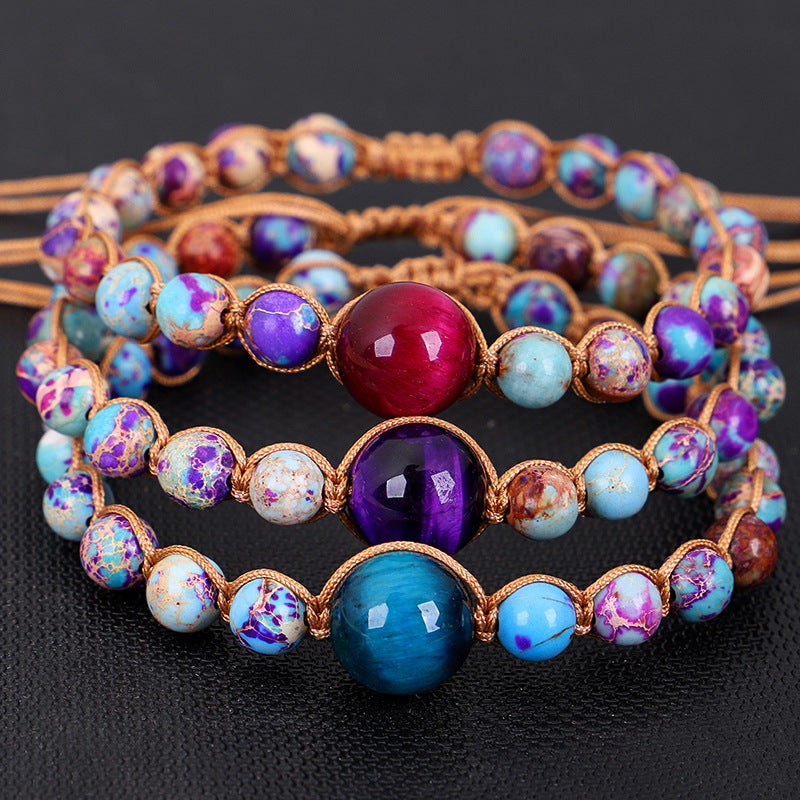 Wholesale Braided Colored Imperial Stone Tiger Eye Stone Bracelet