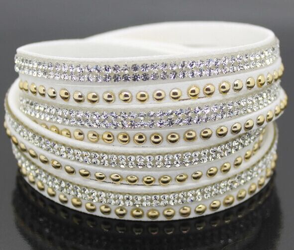 Wholesale Leather and velvet double cross bracelet with rhinestones