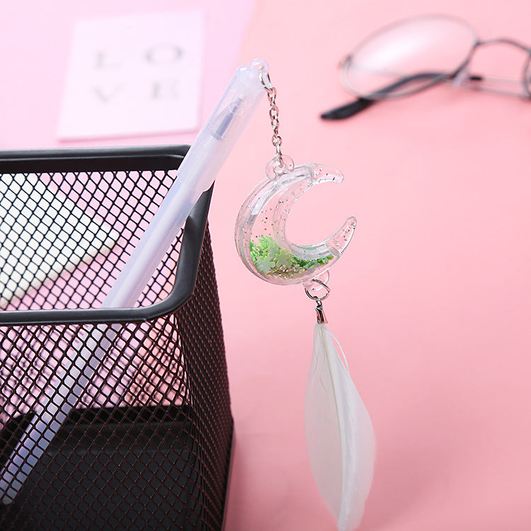 Wholesale Sequin Moon Feather Pendant Gel Pen Cute Student Pendant Pen