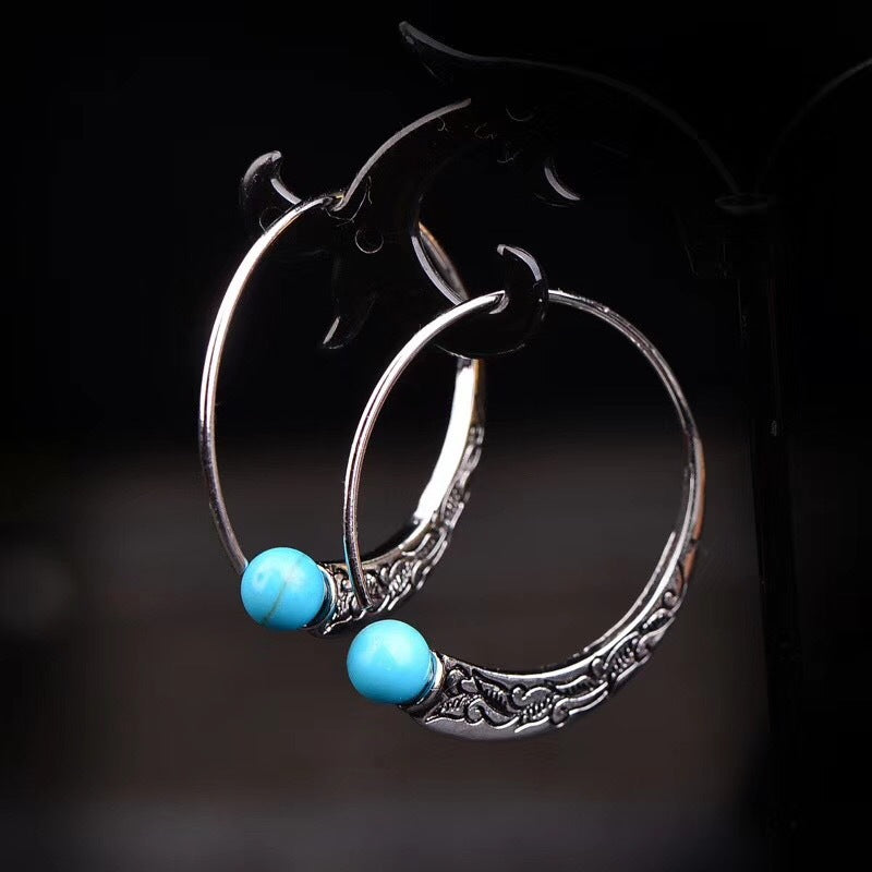 Wholesale  goods punk-style turquoise earrings  vintage embossed earrings