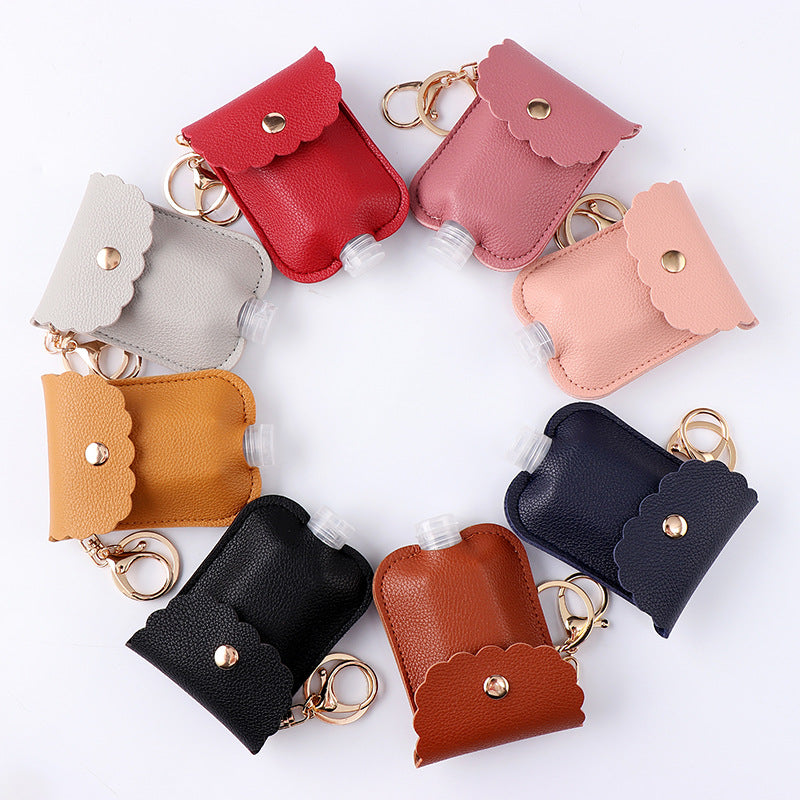 Wholesale PU Leather Keychain Bag Charm Portable Hand Sanitizer Perfume Bottle Case Holder Earthy Yellow Stylish Gift For Wedding