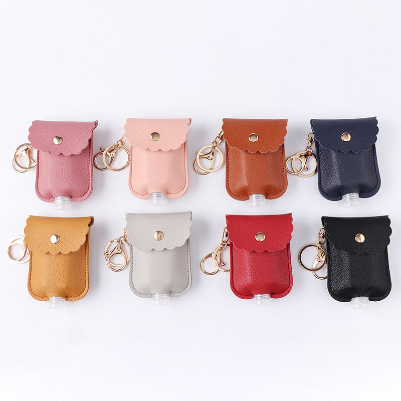 Wholesale PU Leather Keychain Bag Charm Portable Hand Sanitizer Perfume Bottle Case Holder Earthy Yellow Stylish Gift For Wedding