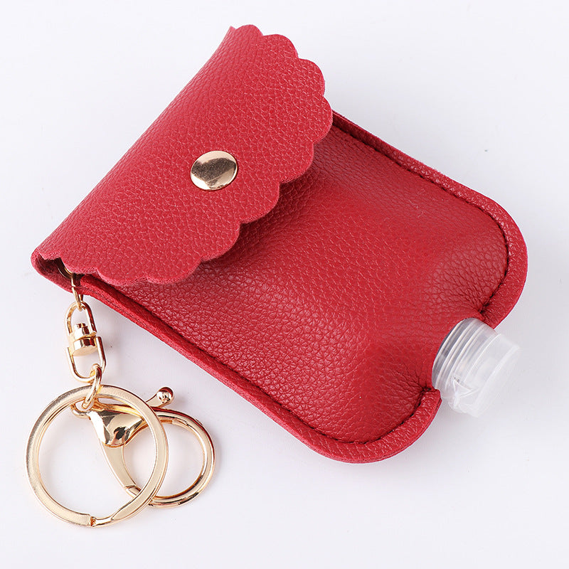 Wholesale PU Leather Keychain Bag Charm Portable Hand Sanitizer Perfume Bottle Case Holder Earthy Yellow Stylish Gift For Wedding