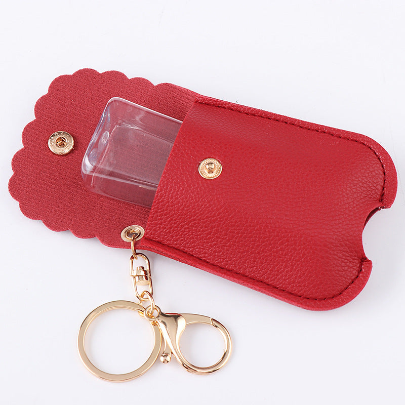 Wholesale PU Leather Keychain Bag Charm Portable Hand Sanitizer Perfume Bottle Case Holder Earthy Yellow Stylish Gift For Wedding