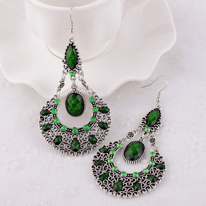 Wholesale Exaggerated Retro Court Style Long Hollow Rhinestone Drop Earrings Alloy Electroplated Fashion Accessory