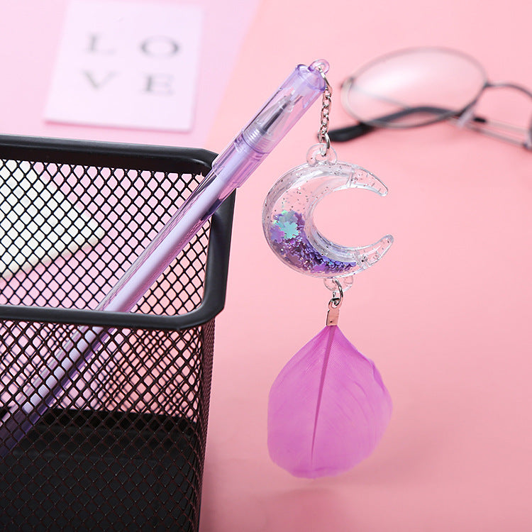 Wholesale Sequin Moon Feather Pendant Gel Pen Cute Student Pendant Pen