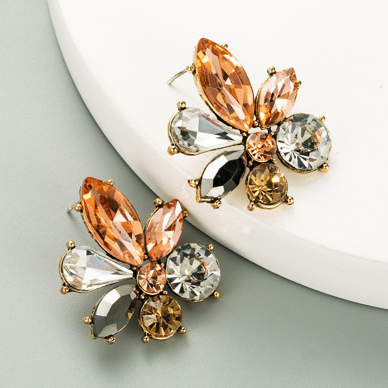 Wholesale Fashion Flower Stud Earrings Alloy Rhinestone Jewelry Accessory Boutique Resale