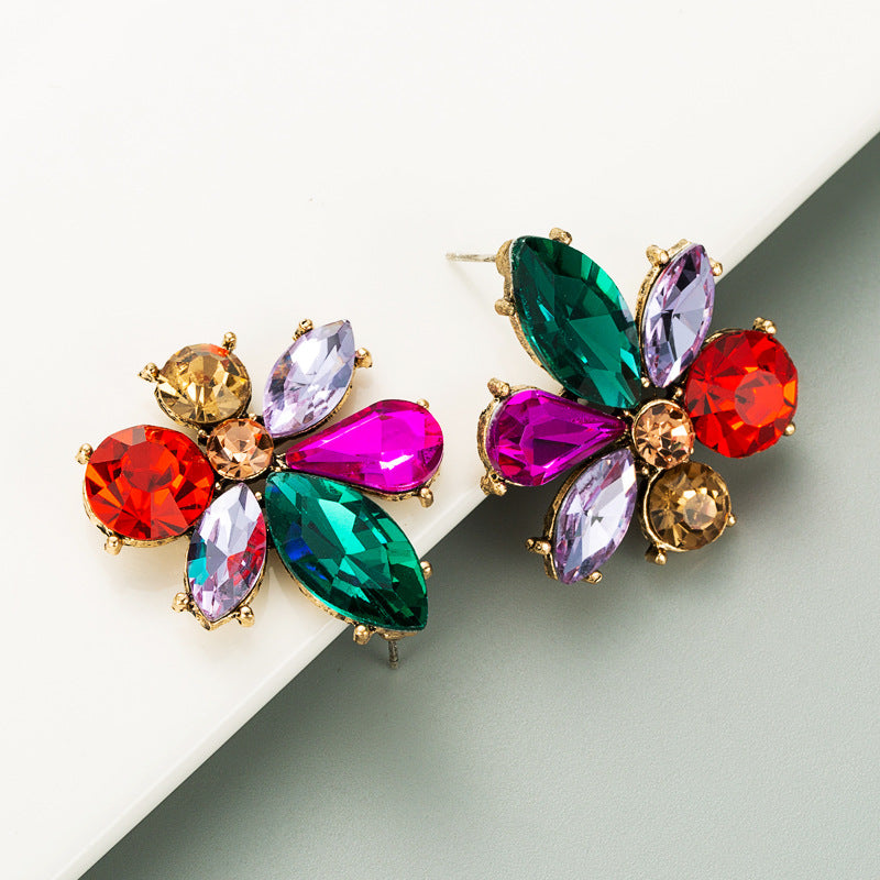 Wholesale Fashion Flower Stud Earrings Alloy Rhinestone Jewelry Accessory Boutique Resale
