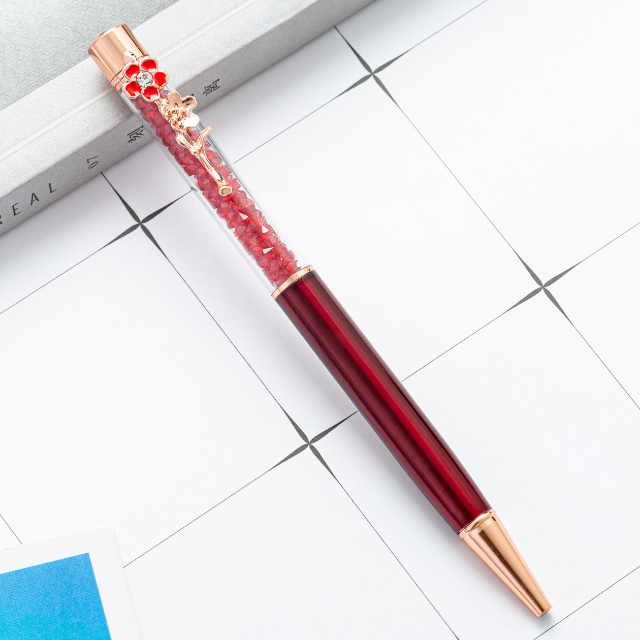 Wholesale Metal Crystal Pen Color Flower Pen Clip Diamond Ballpoint Pen ACC-PN-HuaHao010