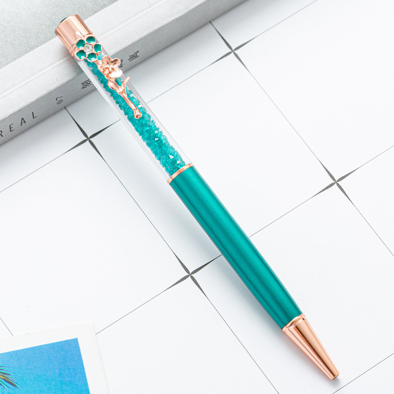 Wholesale Metal Crystal Pen Color Flower Pen Clip Diamond Ballpoint Pen ACC-PN-HuaHao010