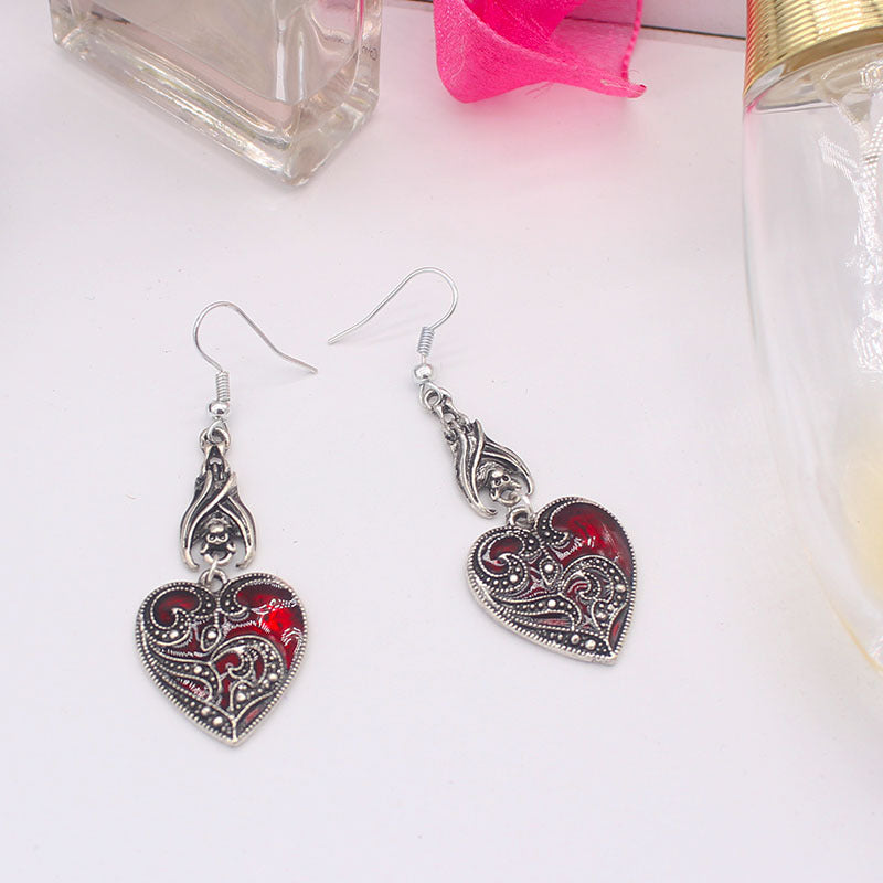 Wholesale Christmas Alloy Gothic Style Bat Oil Drop Heart Shape Earrings