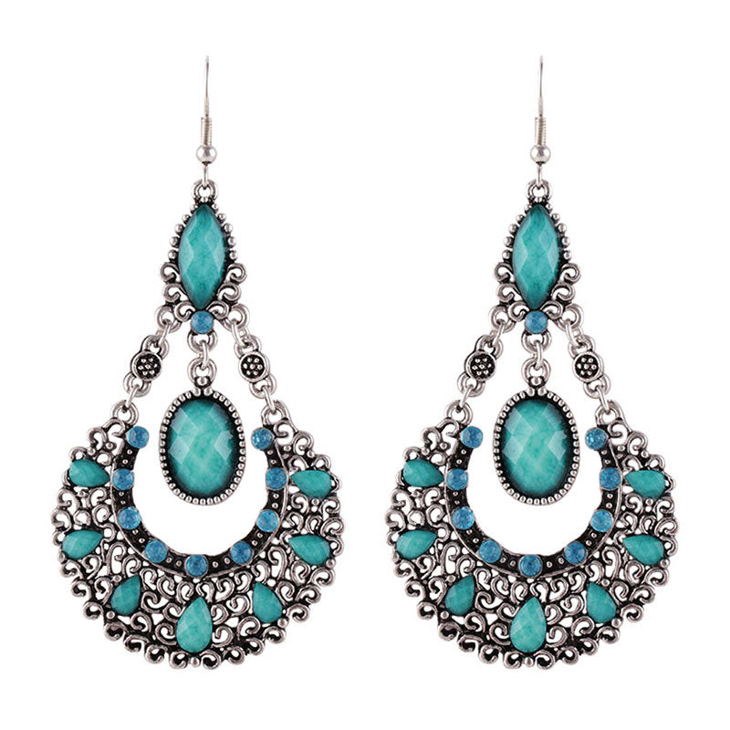 Wholesale Exaggerated Retro Court Style Long Hollow Rhinestone Drop Earrings Alloy Electroplated Fashion Accessory
