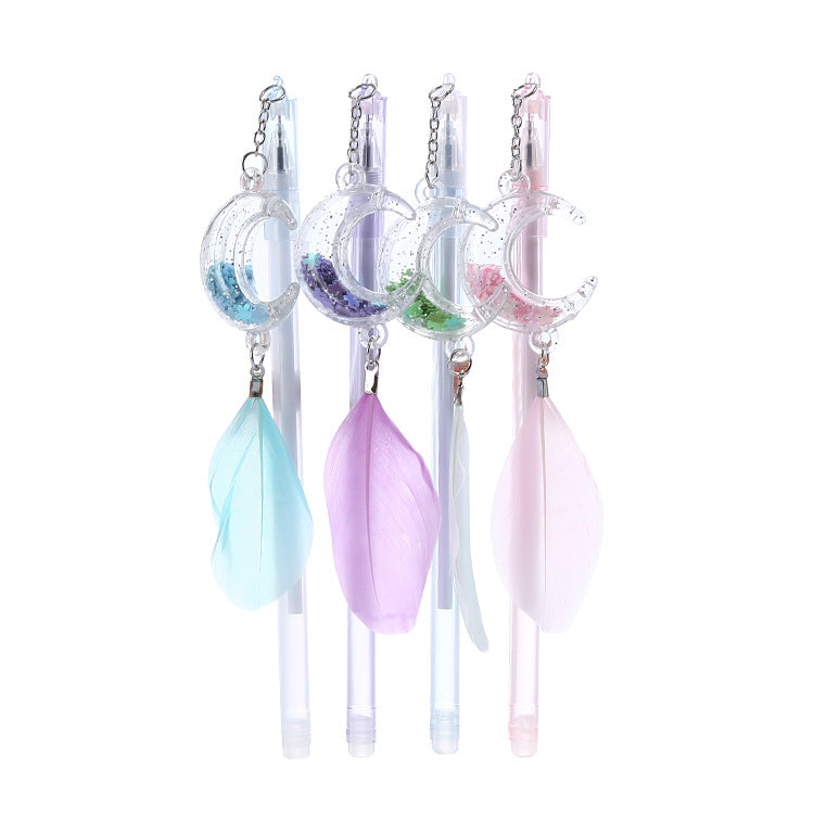 Wholesale Sequin Moon Feather Pendant Gel Pen Cute Student Pendant Pen