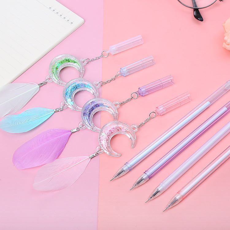 Wholesale Sequin Moon Feather Pendant Gel Pen Cute Student Pendant Pen