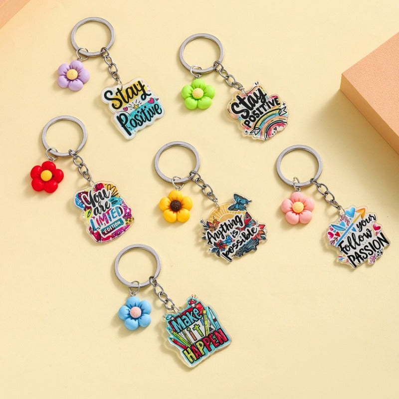 Wholesale Acrylic Inspirational Slogan Flower Keychain ACC-KC-RongR088