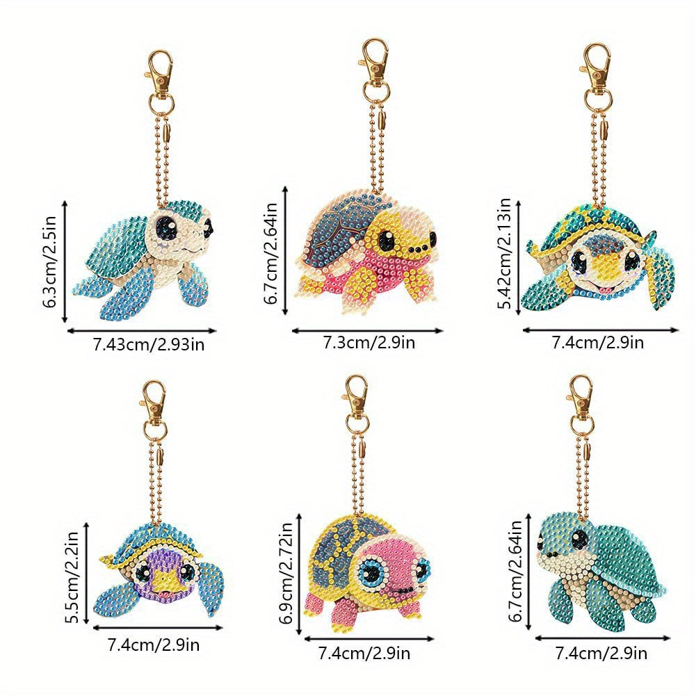 6pcs Rhinestone Painting Keychain, Sea Turtles Rhinestone Art Kits DIY Crafts Gifts for Bag Decorations