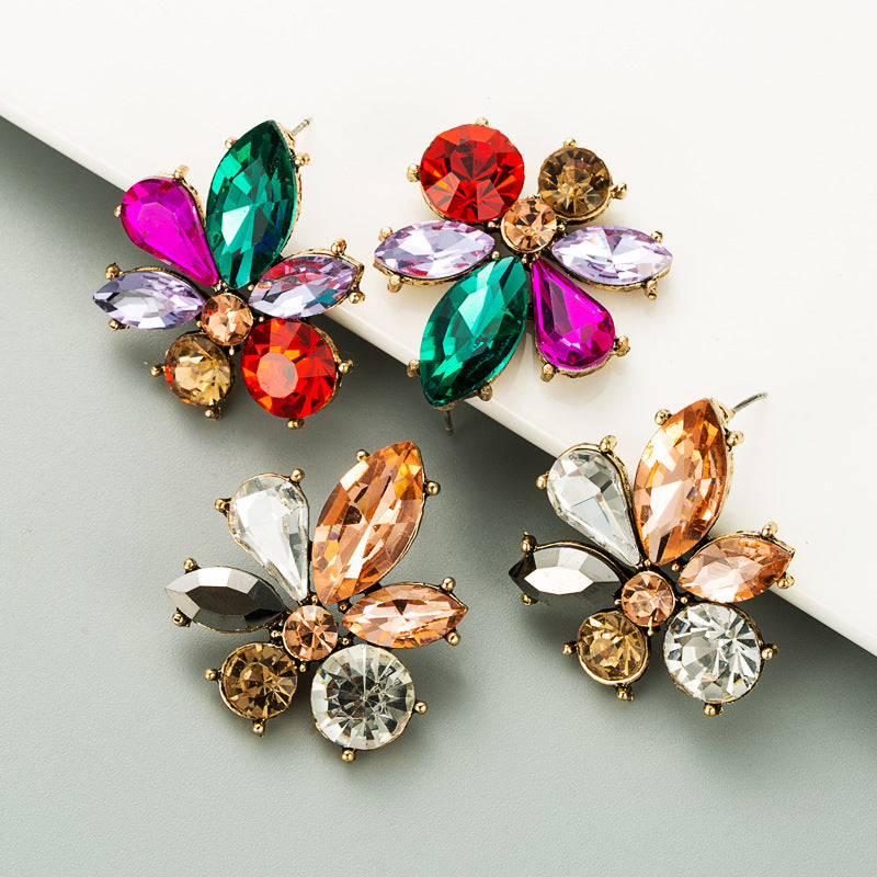 Wholesale Fashion Flower Stud Earrings Alloy Rhinestone Jewelry Accessory Boutique Resale
